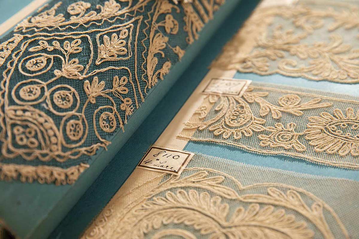 Colour photograph of detail of lace samples. - click to view larger image