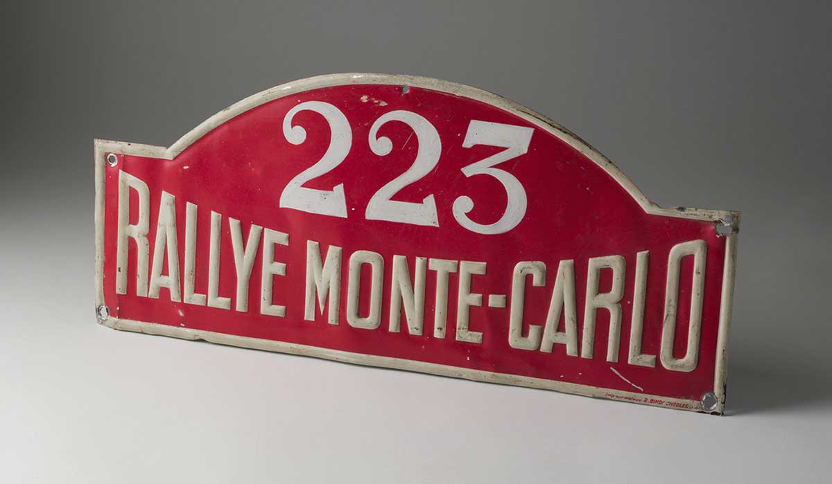 Red number plate which reads “223 RALLYE MONTE-CARLO