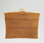 Basket made of plant fibre, rectangular in shape with two small handles.