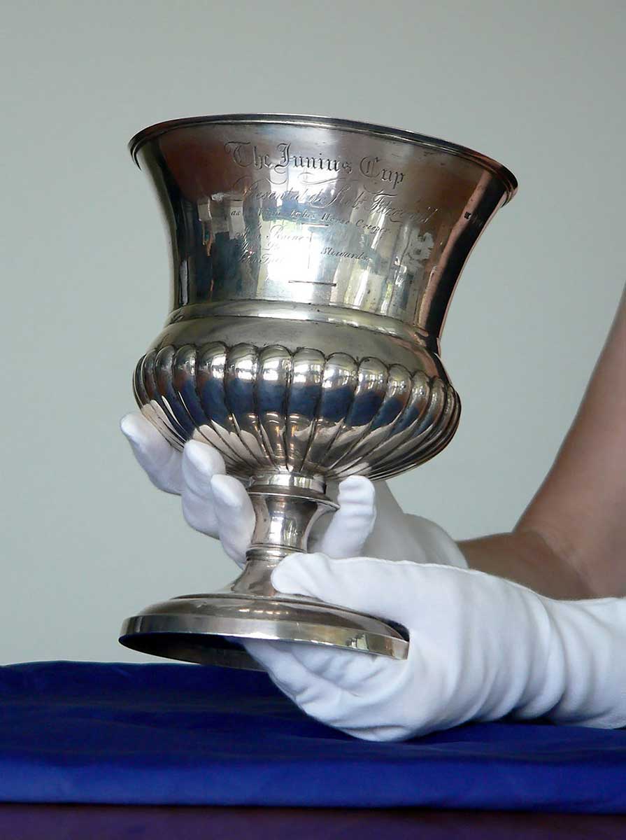 Cropped image of a silver trophy.