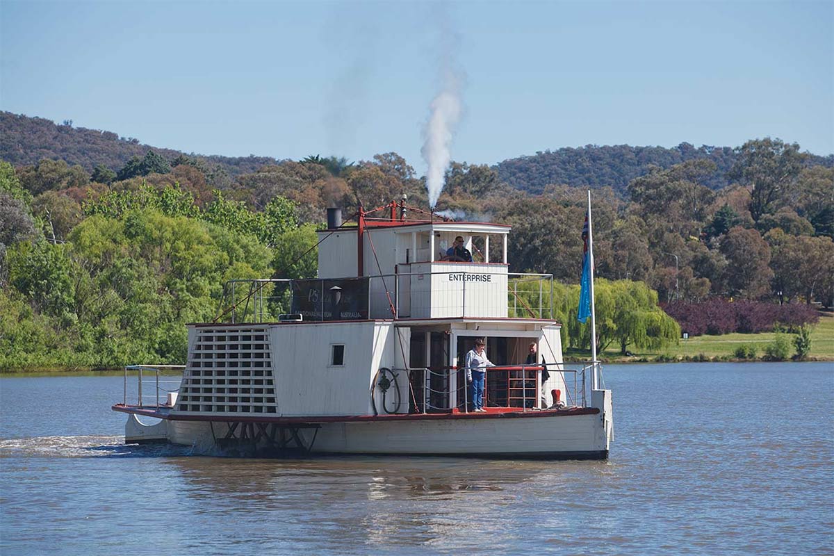 Paddle steamer boat on the lake.