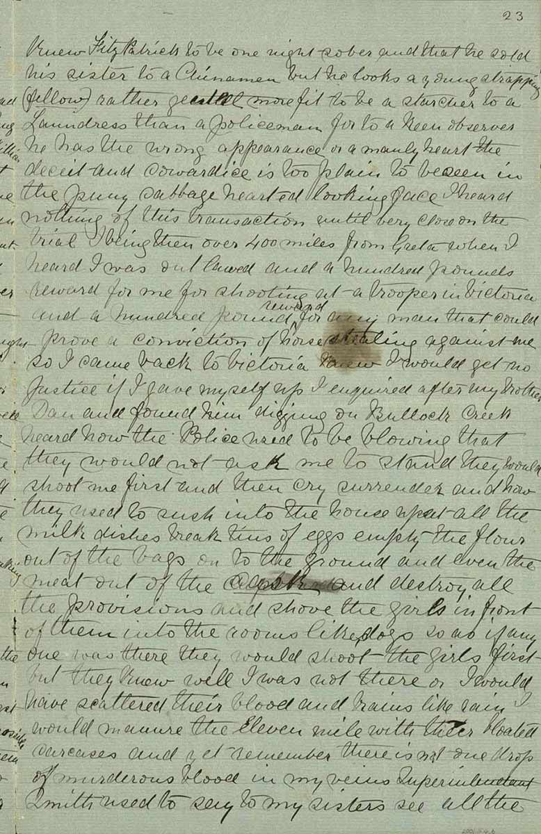 Page twenty three of Ned Kelly's Jerilderie letter. - click to view larger image