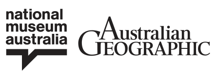 Logo block for the National Museum of Australia, Australian Geographic and supporting partner Coral Expeditions Australia's pioneering cruise line