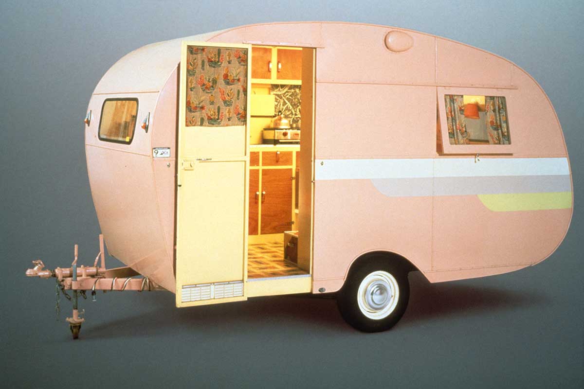 Vintage pink caravan. - click to view larger image