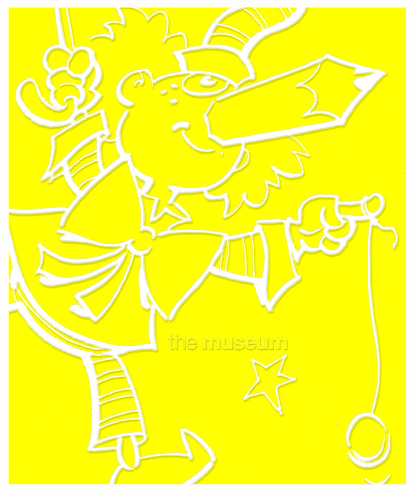 An image of the Mr Squiggle magazine cover. The cover is yellow with a white drawing of Mr Squiggle.