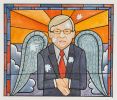 Cartoon of Kevin Rudd portrayed as a winged saint in a stained glass window with holes in the shape of the southern cross piercing the glass. 