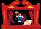 Cartoon of a puppet theatre with John Howard working a union boss hand puppet. The union boss puppet in turn holds a Kevin Rudd puppet.