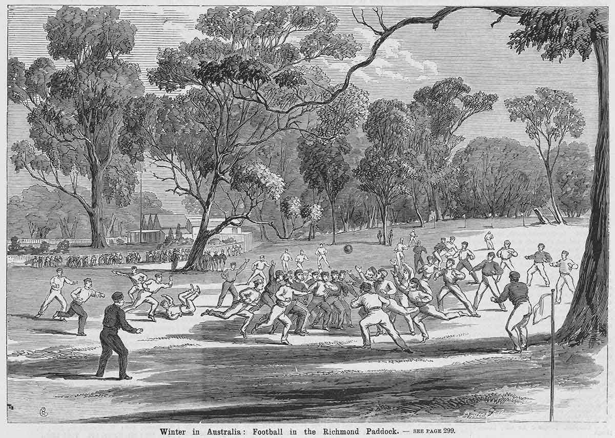 Sketch of an early Australian Rules match in Richmond