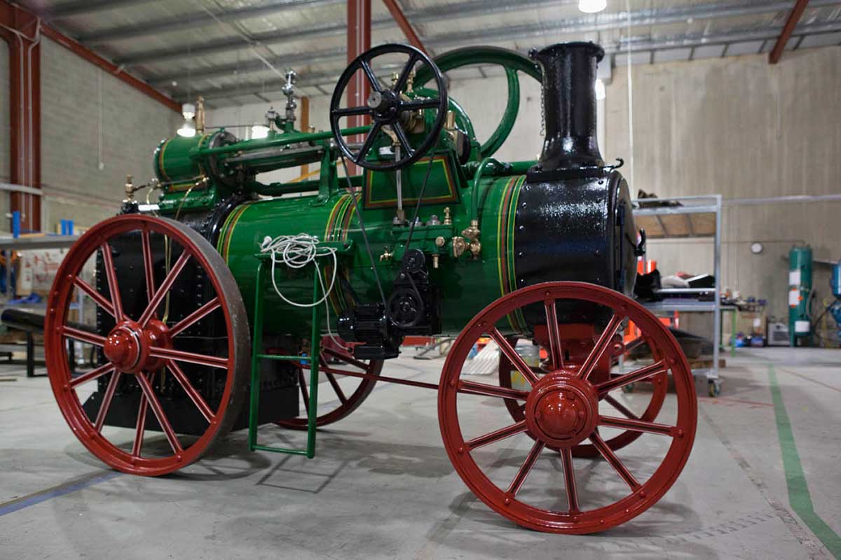 A colour photograph of the Ransomes, Sims & Jefferies portable steam engine. - click to view larger image
