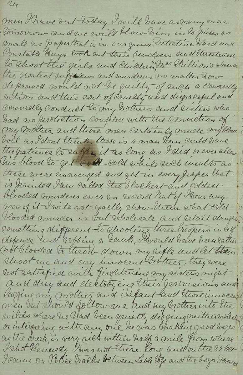 Page twenty four of Ned Kelly's Jerilderie letter. - click to view larger image