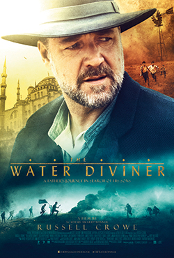A poster for 'The Water Diviner' featuring a picture of the actor Russell Crowe.