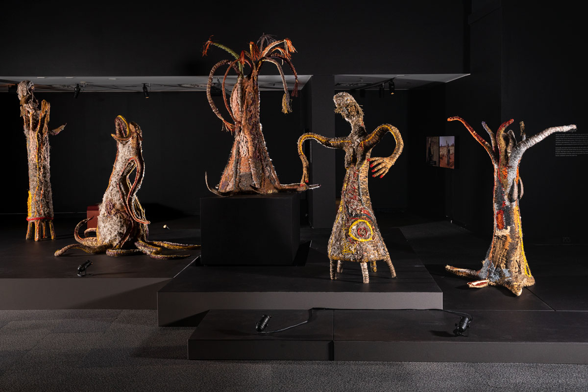 Woven sculptures in a museum - click to view larger image