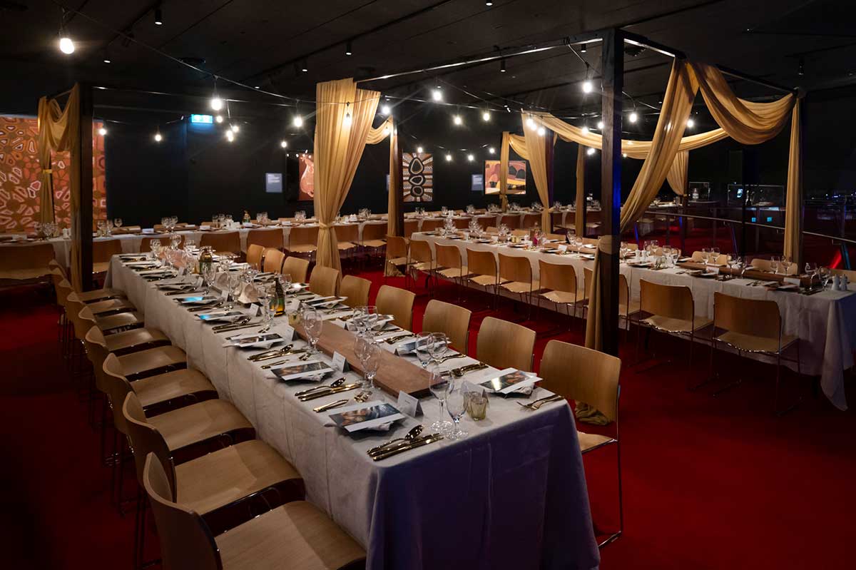 Function set up on mezzanine level of the National Gallery of Australia.