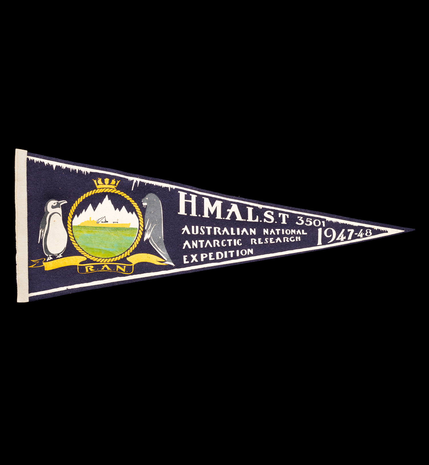 Royal Australian Navy pennant associated with the first ANARE voyage to Heard Island by Her Majesty’s Australian Landing Ship Tank (HMALST) 3501, 1947–48