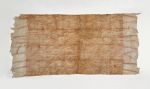 Glazed barkcloth decorated with a pattern of diagonal brown lines.