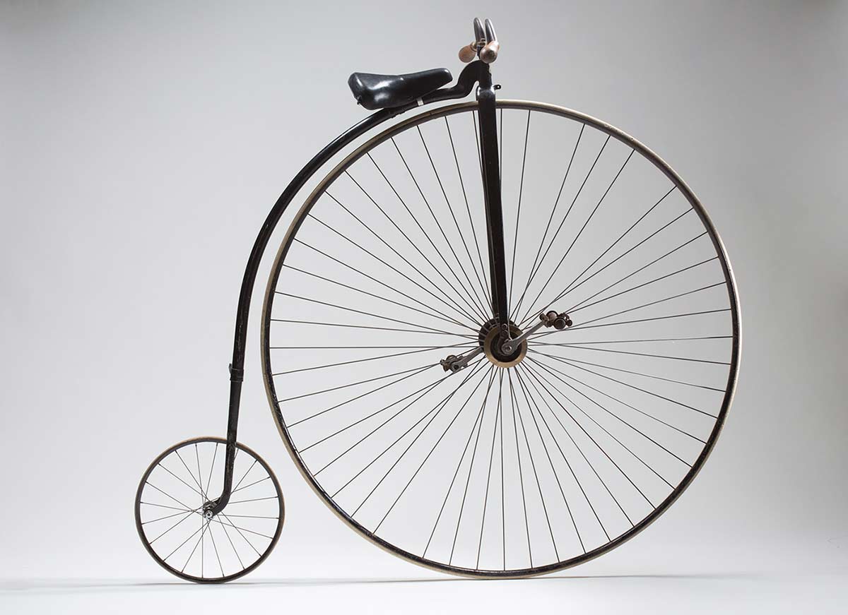 Side view of a penny-farthing bicycle. - click to view larger image