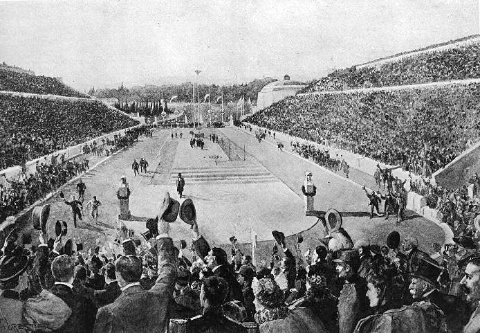 Spiridon Louis entering the stadium at the end of the marathon of the 1896 Olympic games