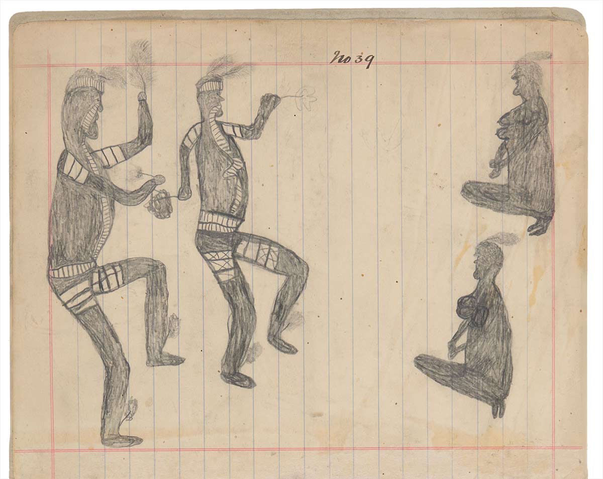 Sketchbook drawing of Indigenous ceremony - click to view larger image