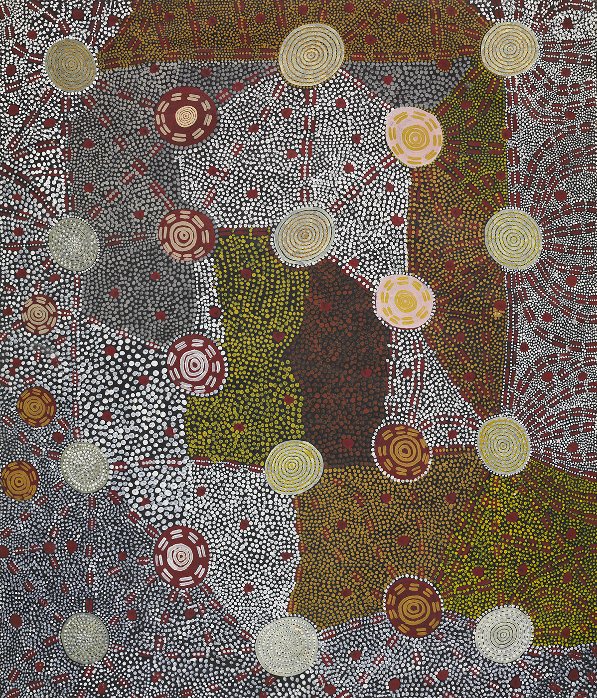 Watunuma (Warturnuma) (Flying Ant Dreaming) 1976 by Kaapa Tjampitjinpa. - click to view larger image