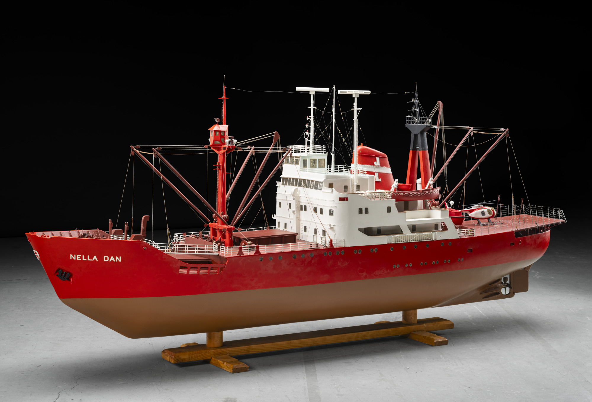 Model of the MV 'Nella Dan' with helicopter built by the Ship Modelling Society of Victoria, 1971–72