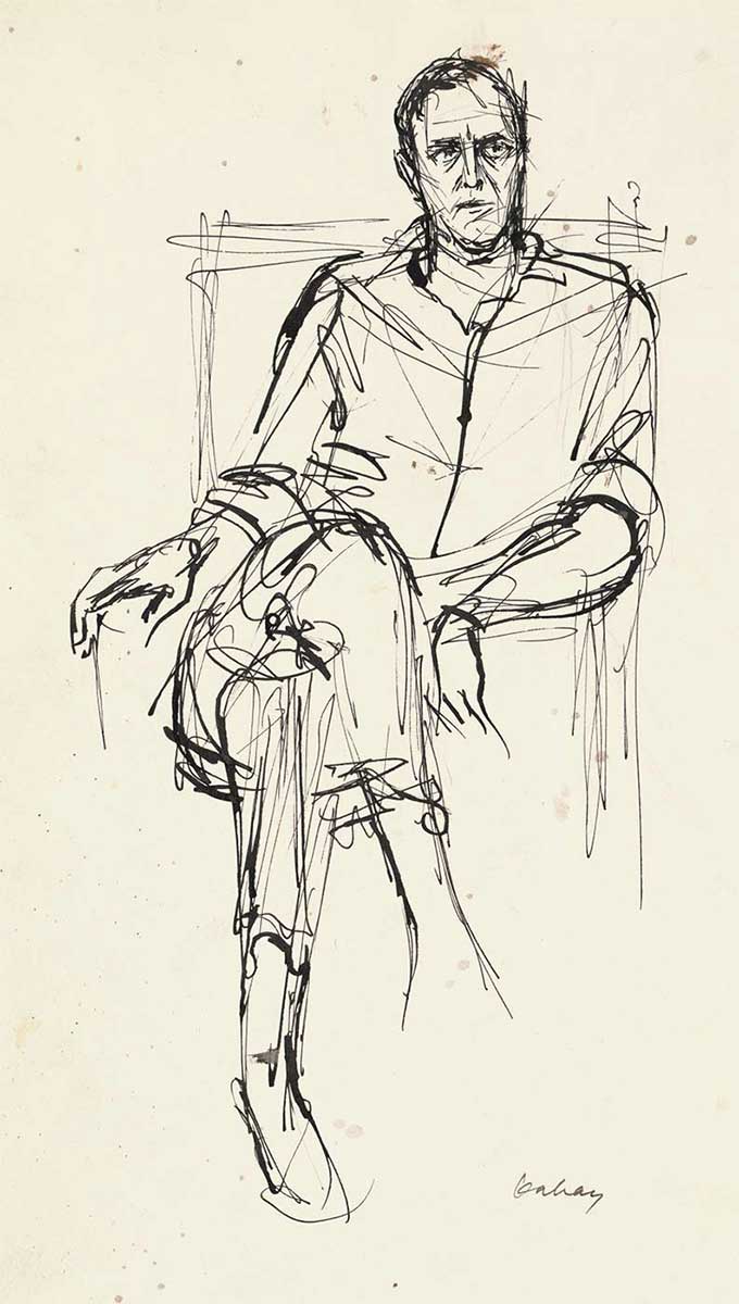 Sketch of man sitting in chair. - click to view larger image