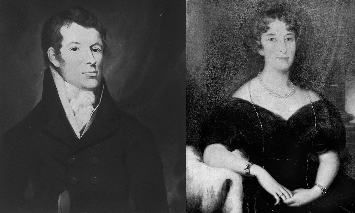 Composite of two paintings of a man on the left and a woman on the right.