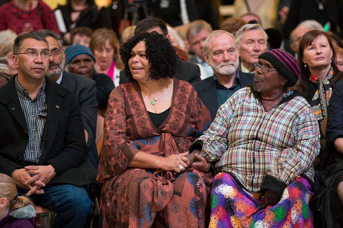 Seated audience with Paul House, Andrea Mason and Pantijiti McKenzie at the front. - click to view larger image