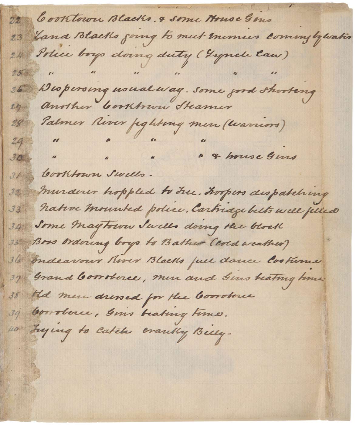 The second handwritten contents page of a sketchbook  - click to view larger image