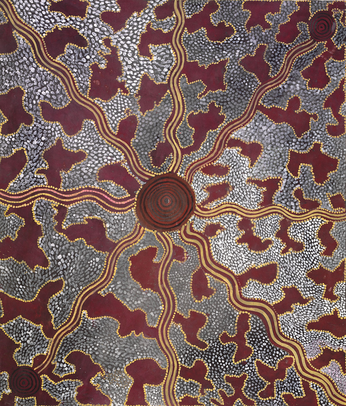 Honey Ant Hunt 1975 by Tim Leura Tjapaltjarri. - click to view larger image