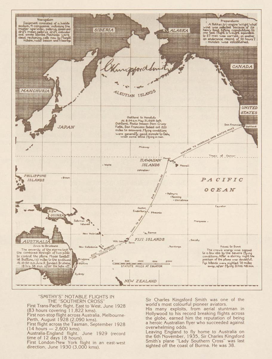 map of Charles Kingsford Smith's flights around the world - click to view larger image