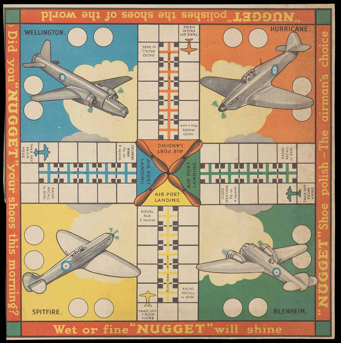 A printed cardboard game board with separate instruction sheet inscribed 'SKY-SCOUTS'. - click to view larger image