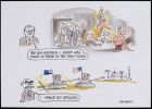 Cartoon showing Kevin Rudd commenting it was a big mistake going to a strip club; and John Howard making no apology for sending troops to Iraq.