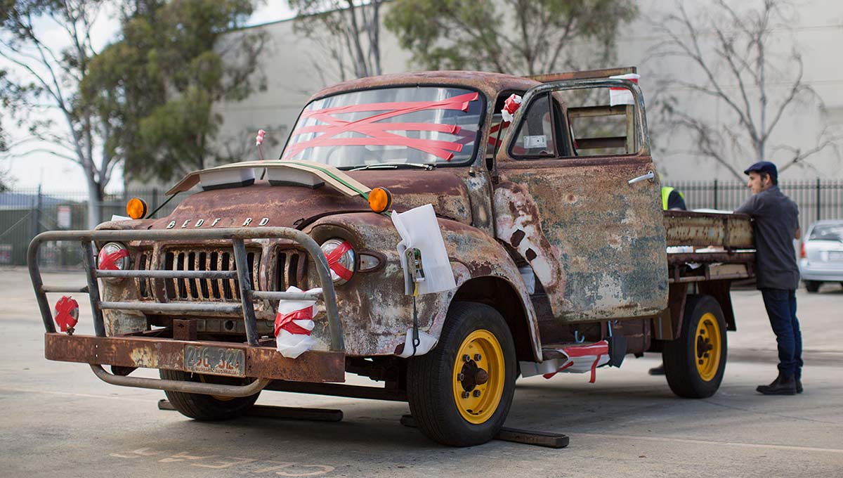 Rusted Bedford truck.