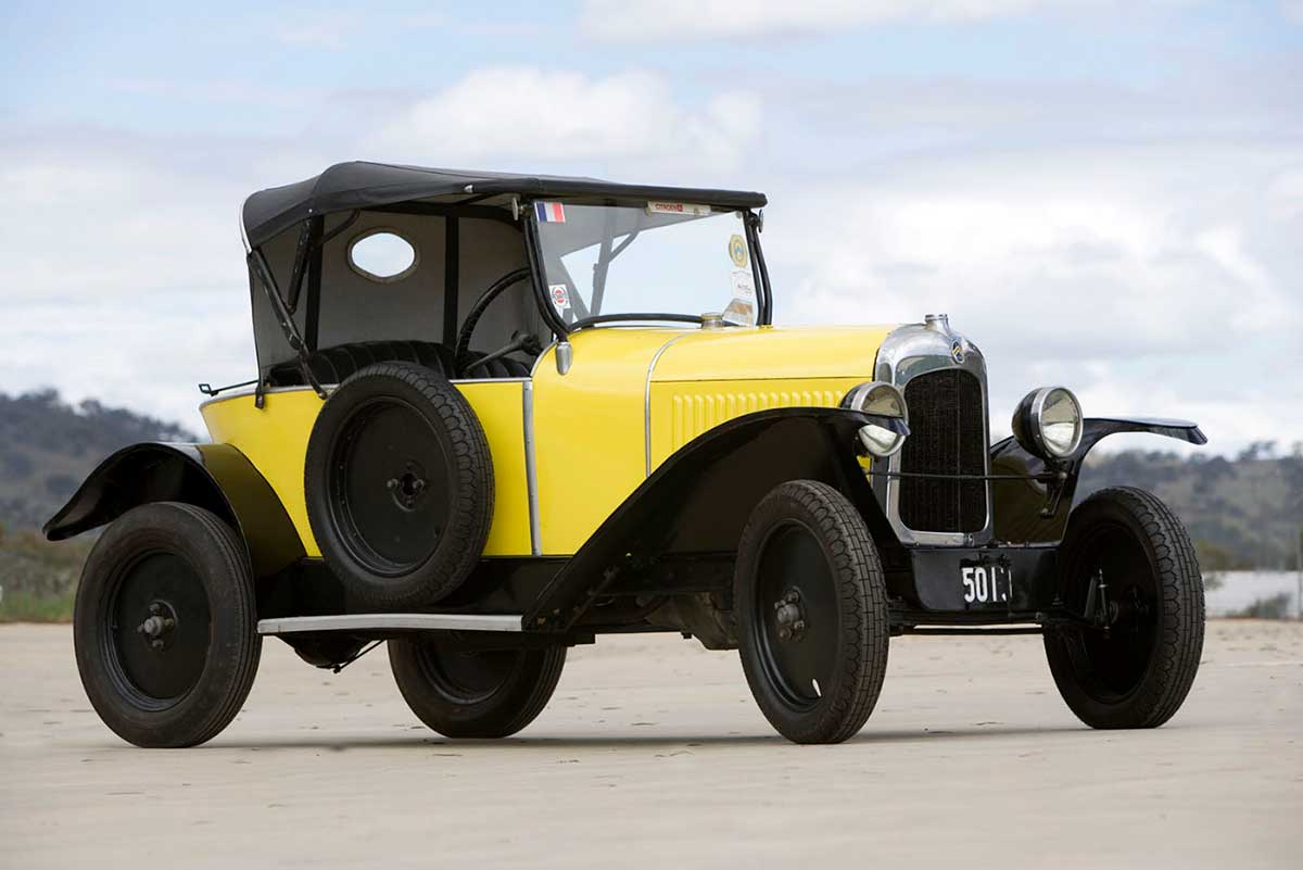 Yellow Citroen car with black hood