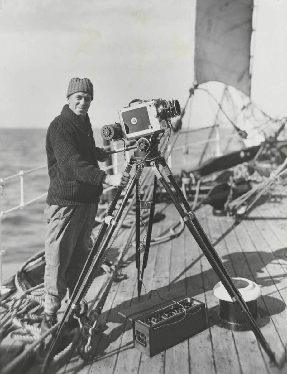 Frank Hurley aboard the Discovery. National Library of Australia. - click to view larger image