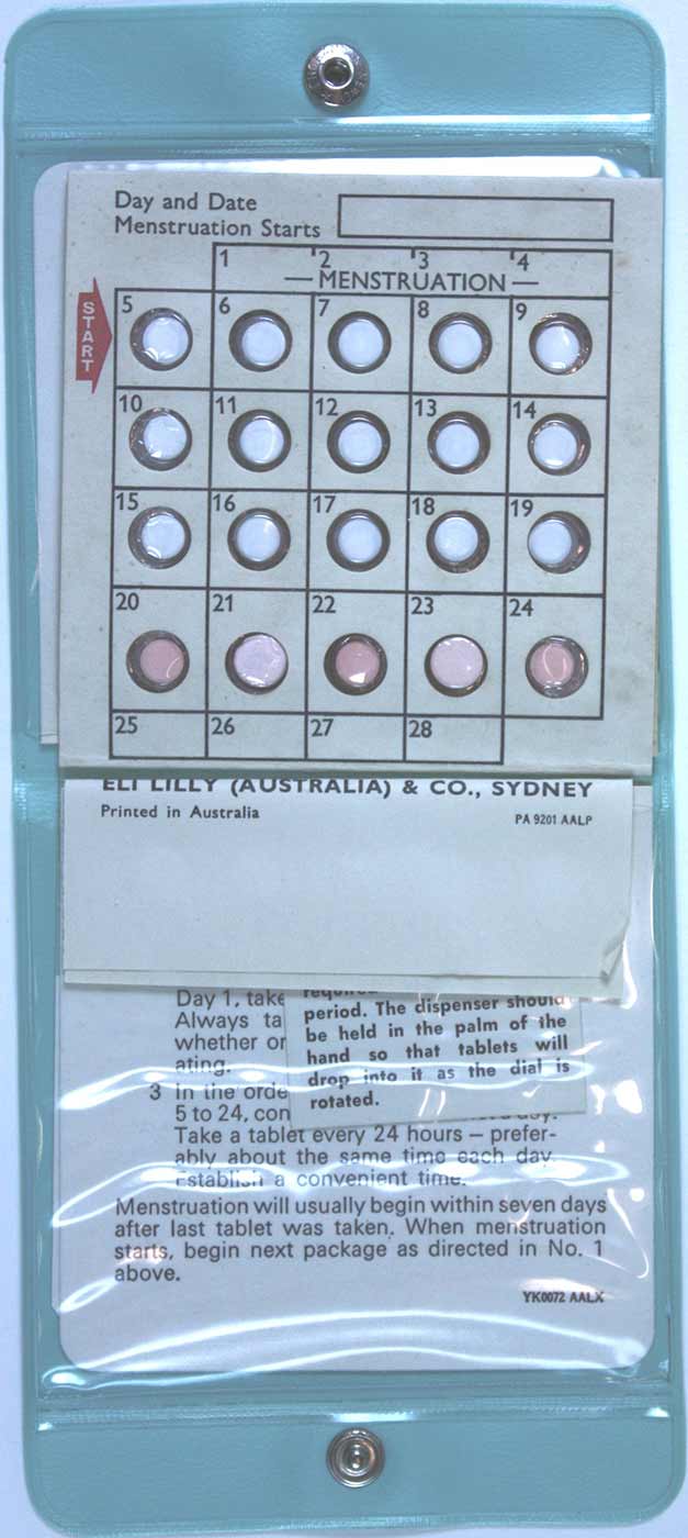 A kit comprising of a plastic sleeve which contains round shaped pills sealed in individual pockets. The pills are organised from numbers 1 to 28. Numbers 1 to 4 feature the text 