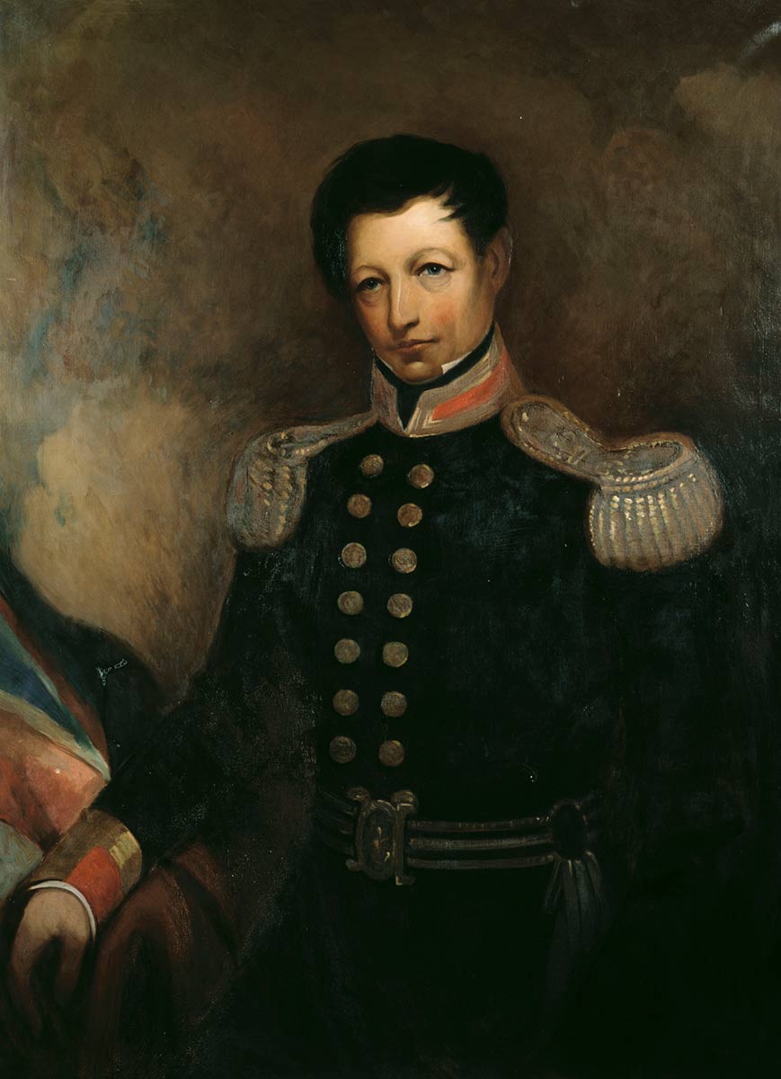 Oil painting of sombre man in dress naval uniform. - click to view larger image