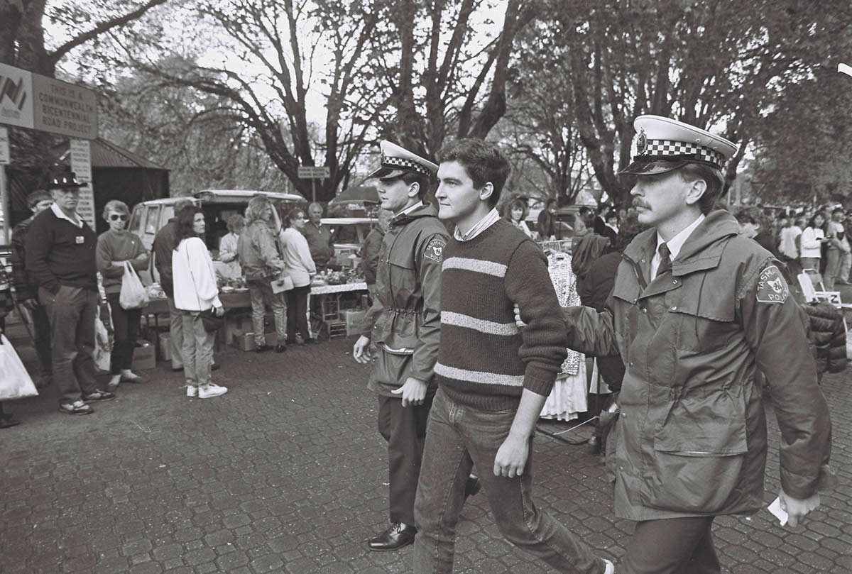 Rodney Croome being arrested.