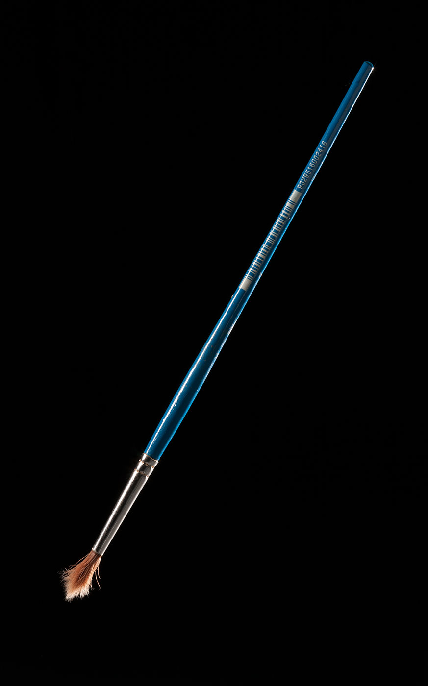 Paint brush with blue handle. - click to view larger image
