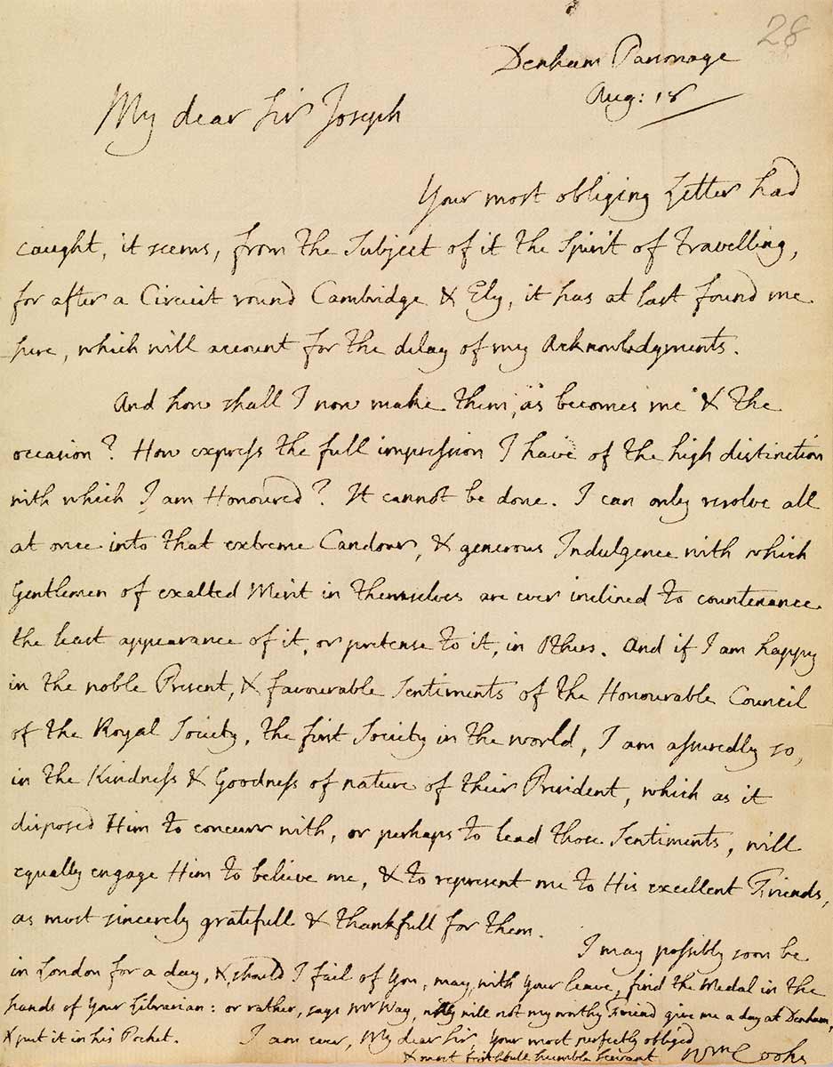 Letter from Eliza Cook to Sir Joseph Banks. - click to view larger image