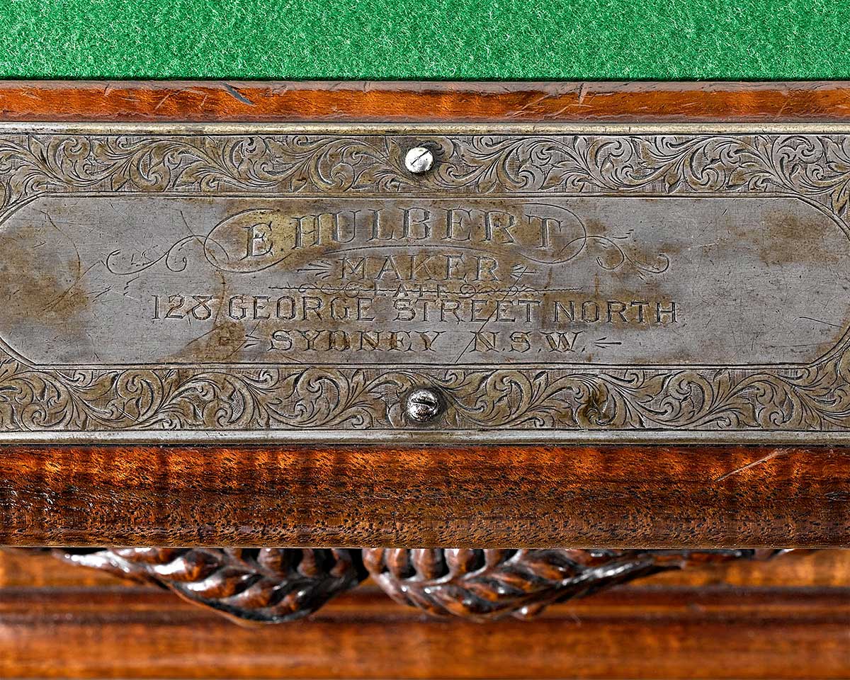 Detail of a plaque with inscribed text including the name 'E. Hulbert' - click to view larger image
