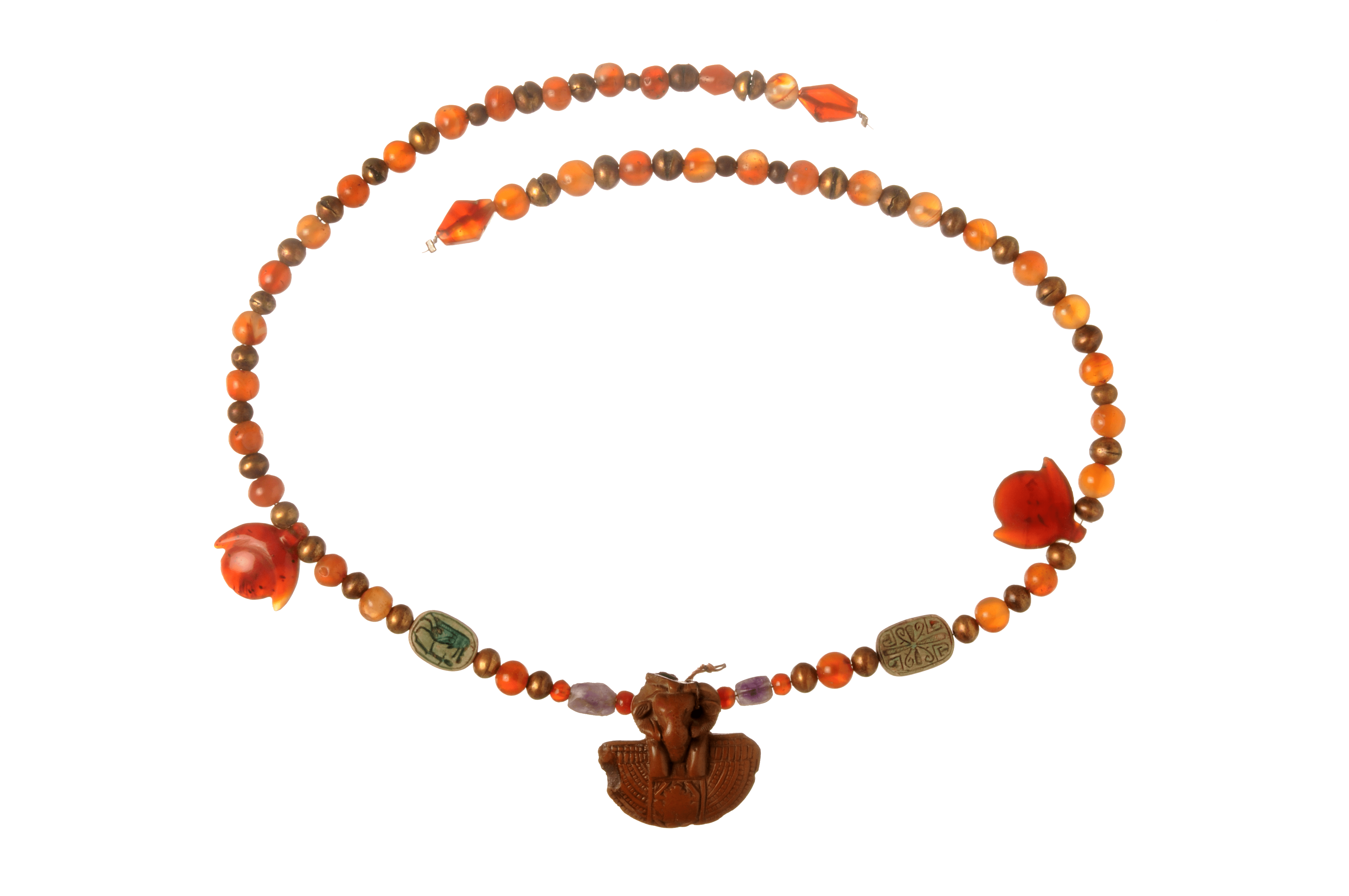 Beaded necklace with a rams head pendant