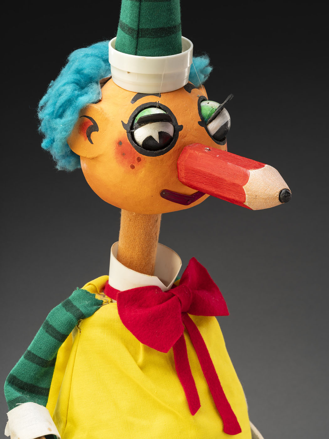 A close up photograph of Mr Squiggle showing his face and upper torso.