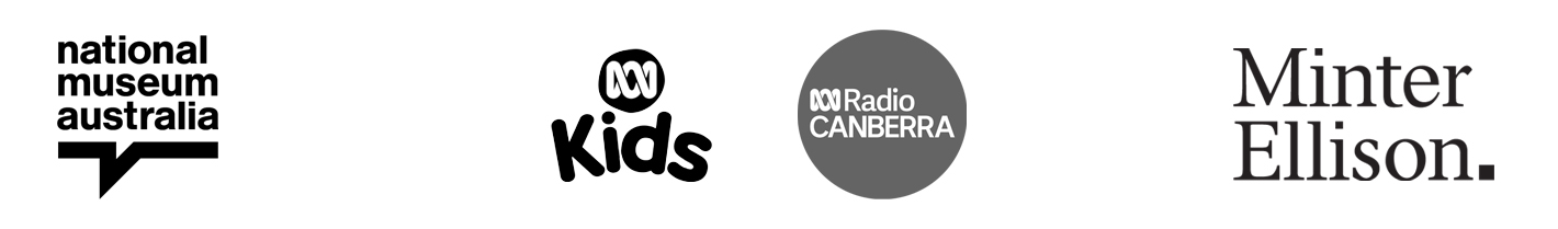 Logos of National Museum of Australia, ABC Kids, ABC Radio Canberra and Minter Ellison.