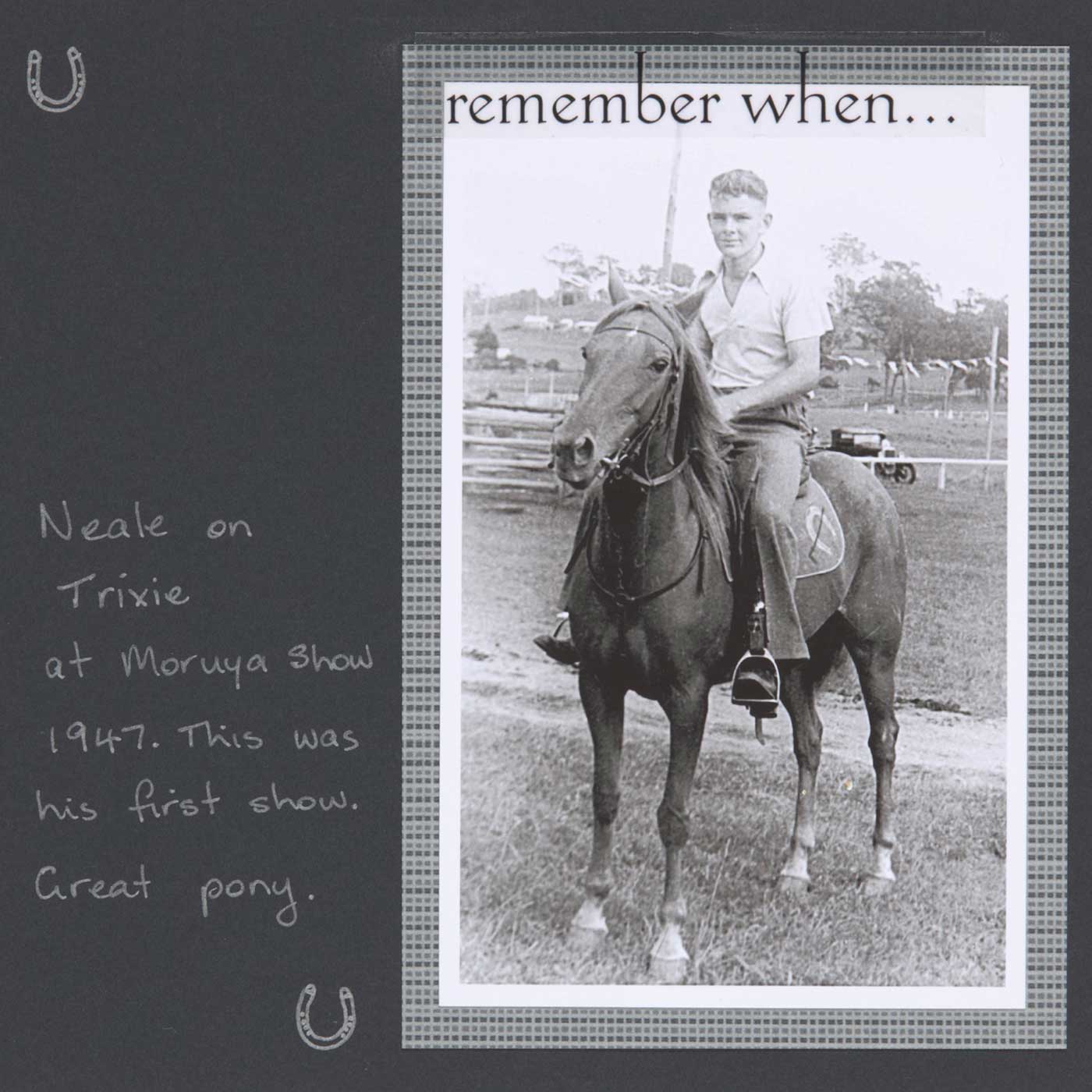 Neale, 17 years, on Trixie at the Moruya Show, 1947 - click to view larger image