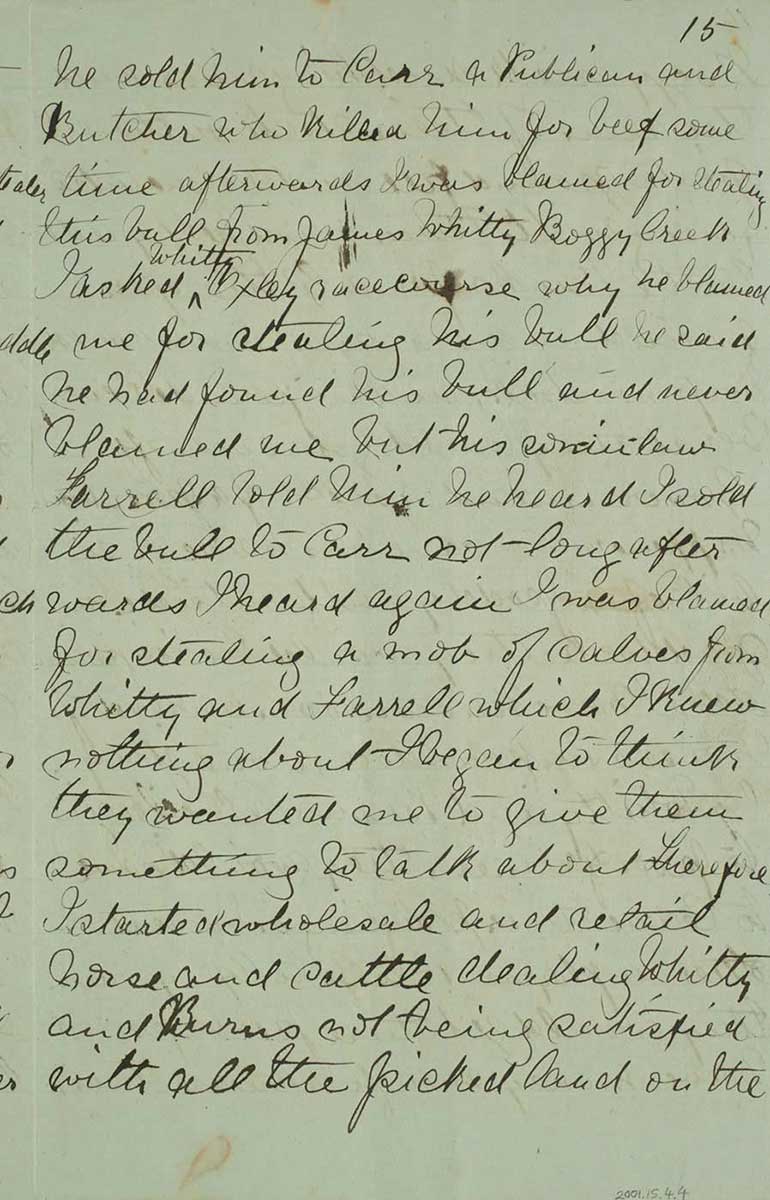 Page fifteen of Ned Kelly's Jerilderie letter. - click to view larger image