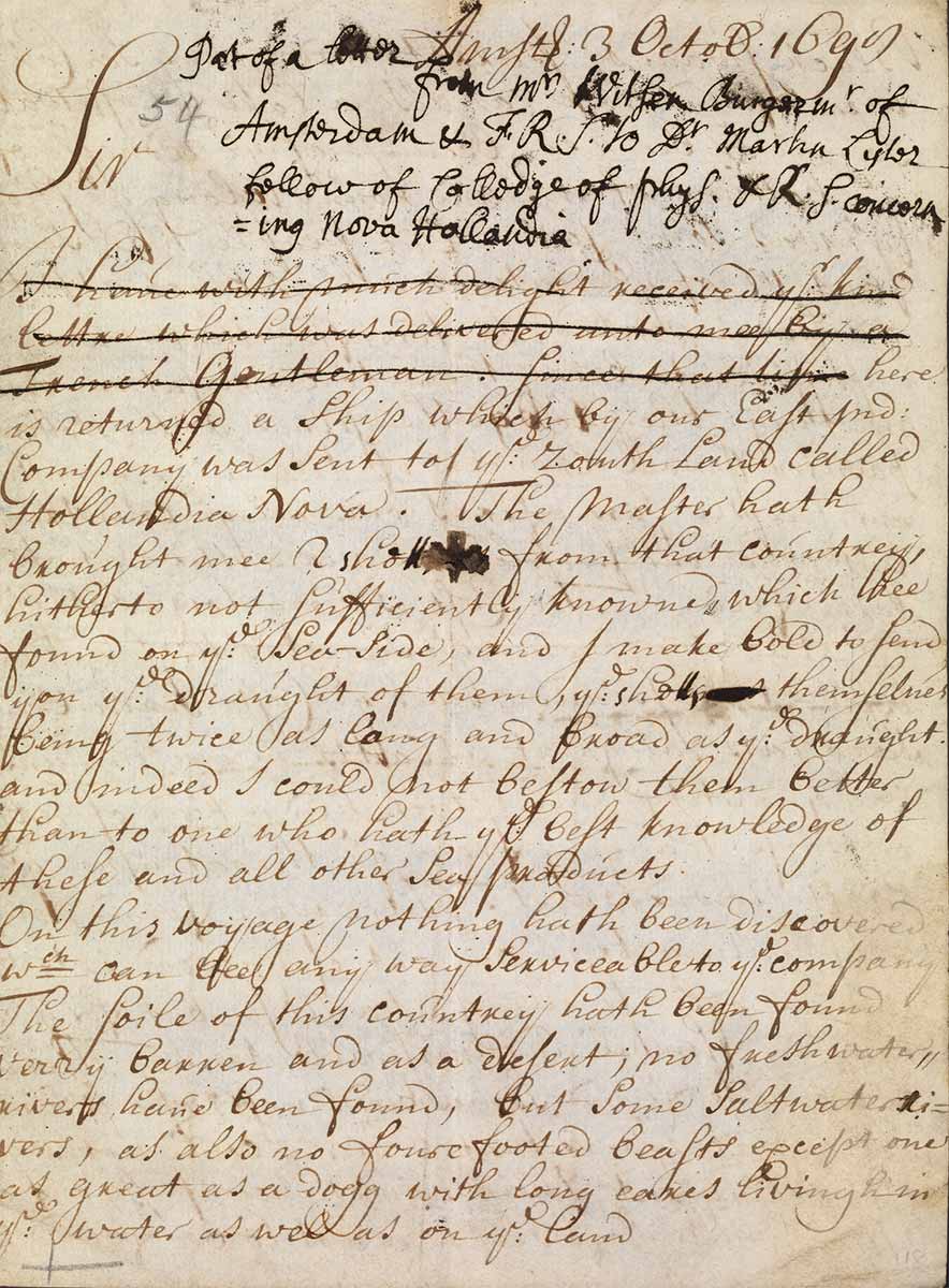 Letter from Nicolaas Witsen to Dr Martin Lystor - click to view larger image