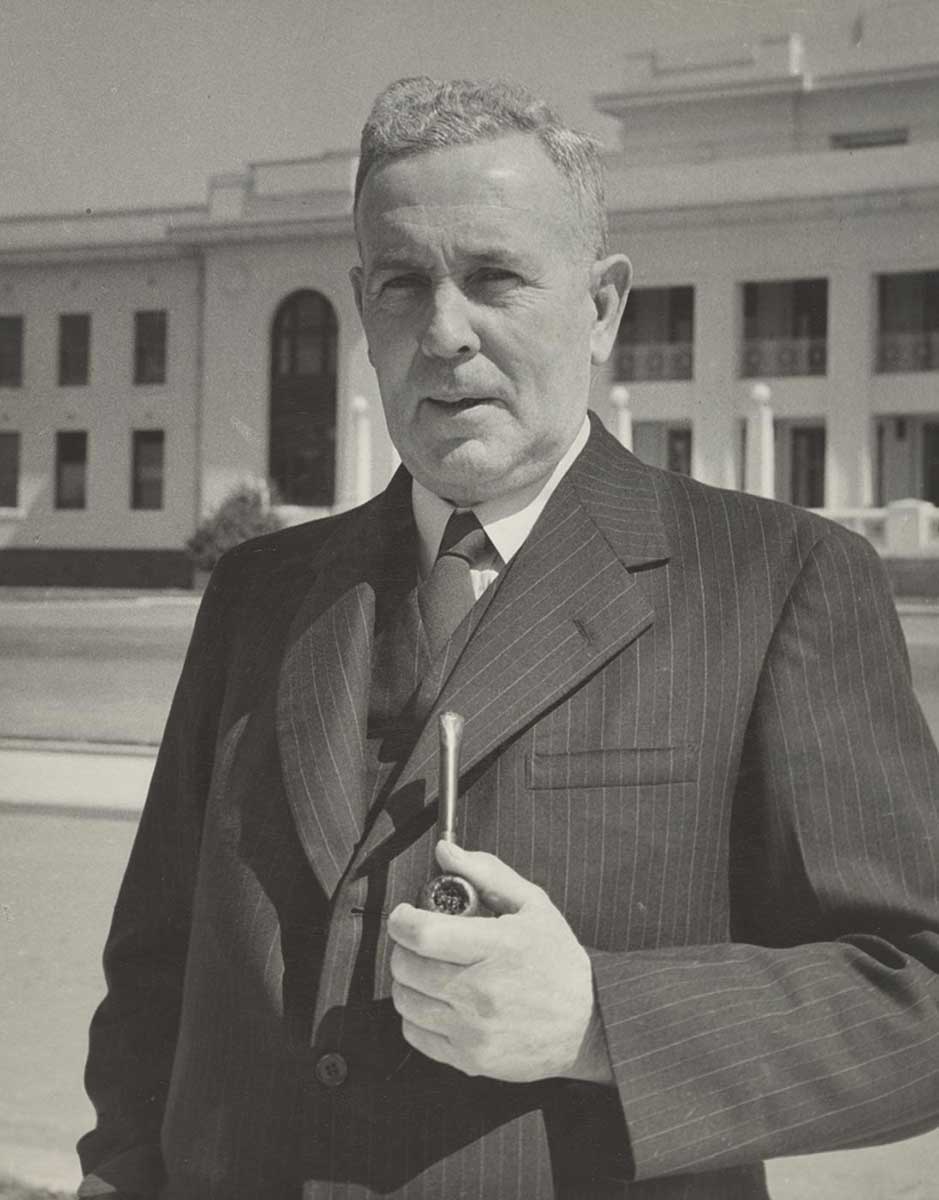 Black and white portrait photo of Ben Chifley. - click to view larger image