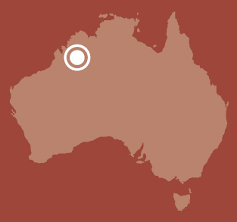 A map of Australia indicating the location of Kimberley Aboriginal Country, Western Australia. - click to view larger image