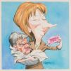 Illustration showing a smiling Julia Gillard feeding a 'baby' Nationals Senator Bill Heffernan a piece of humble pie.